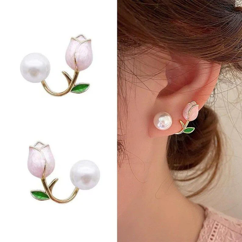 Tulip Flower Earwrap Earrings- can be worn in multiple ways - Image 3